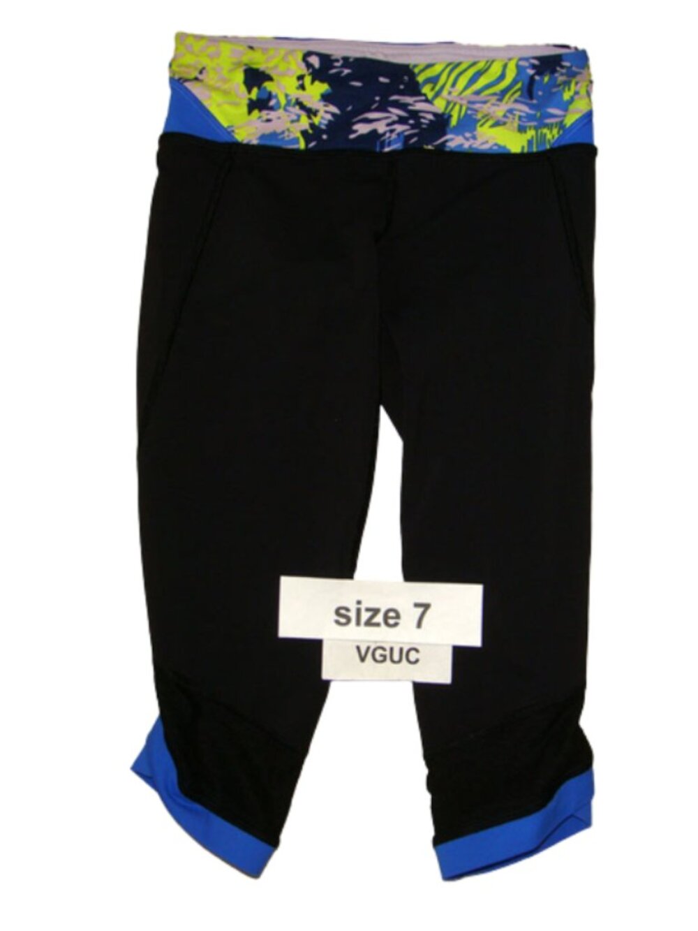 Ivivva by Lululemon🍋Drill Time crop leggings black blue yellow size 7